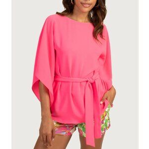 Trina Turk 'Eye Opener 2" Belted-Waist Crepe Top, Papillon Pink